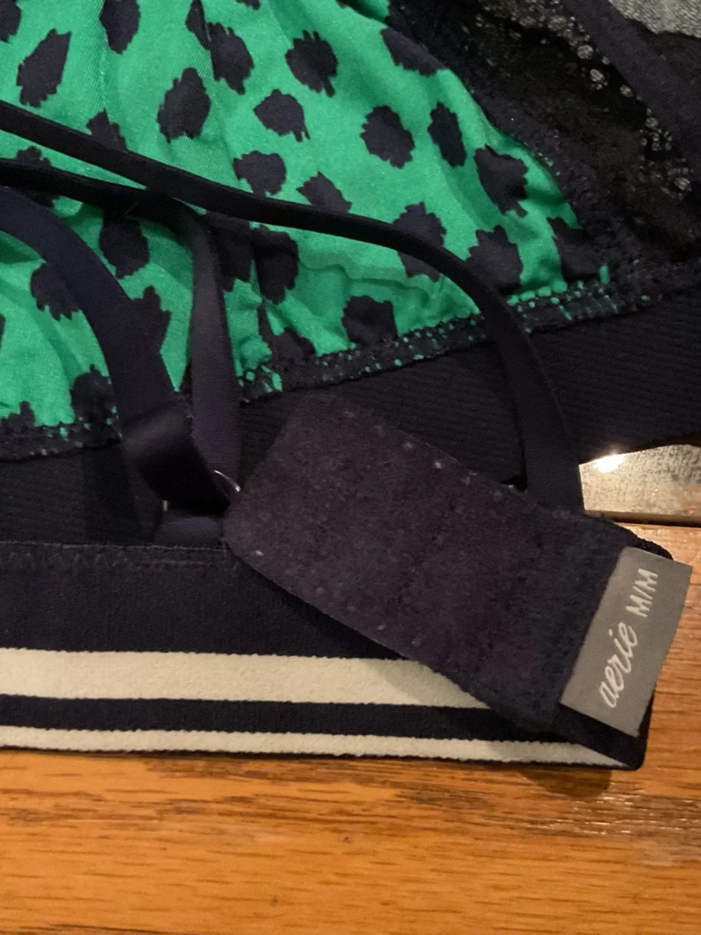 Aerie Green Lace Triangle Bralette | Med Leopard Print Mesh Soft Cup | Swim Top - Picture 11 of 11